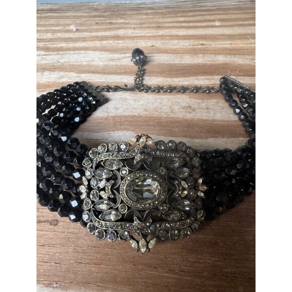 Heidi Daus Black Crystal Six Strand Statement Necklace Choker Adjustable - Picture 5 of 5
